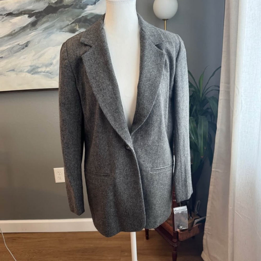 Vintage 80s SAVANNAH Charcoal Gray 100% Wool Oversized Blazer